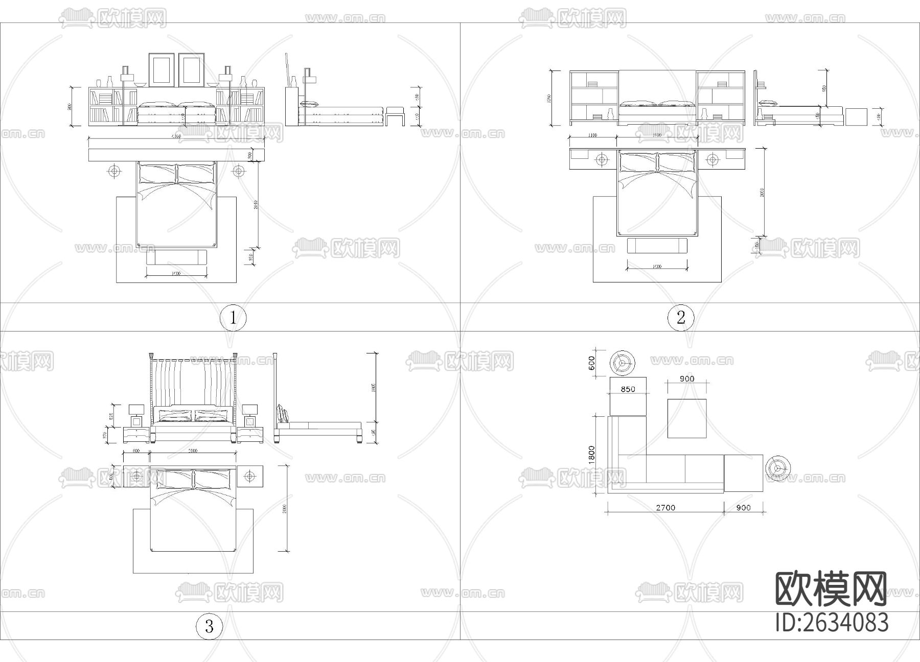 带尺寸轻奢床具cad图库下载（渲染图2）