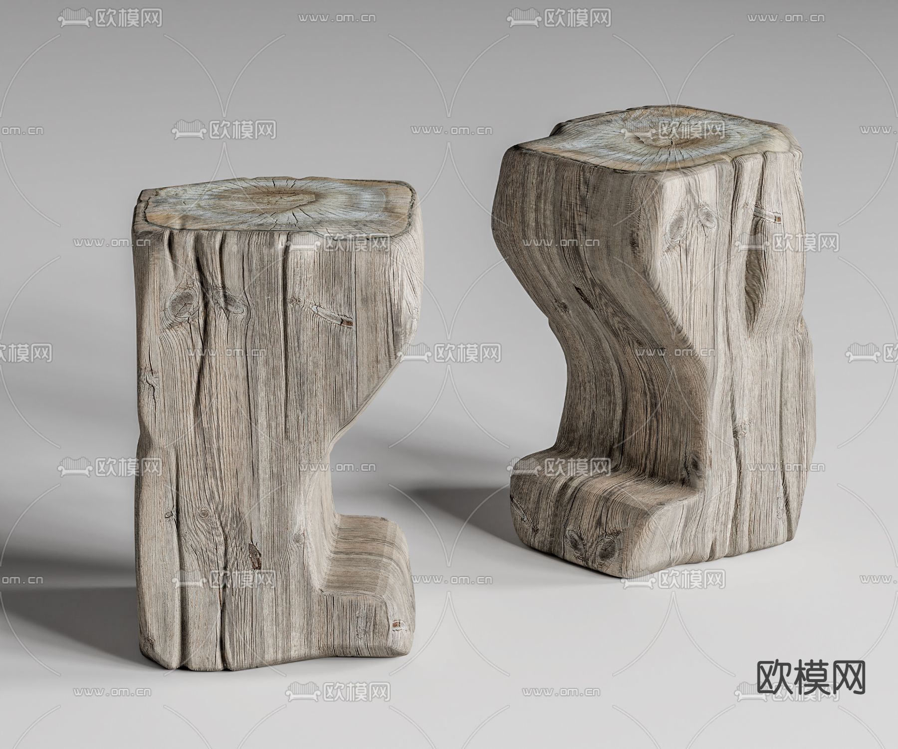 现代原木矮凳 凳子su模型下载（渲染图1）