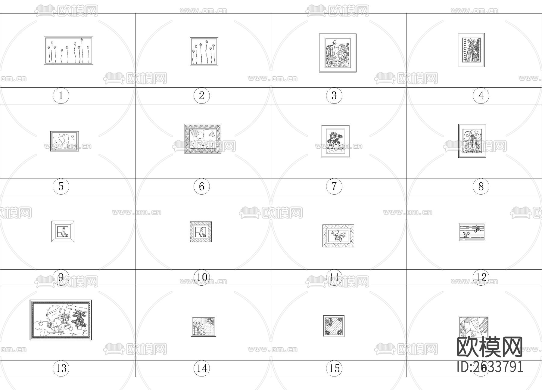 中式古典装饰画合集cad图库下载（渲染图1）
