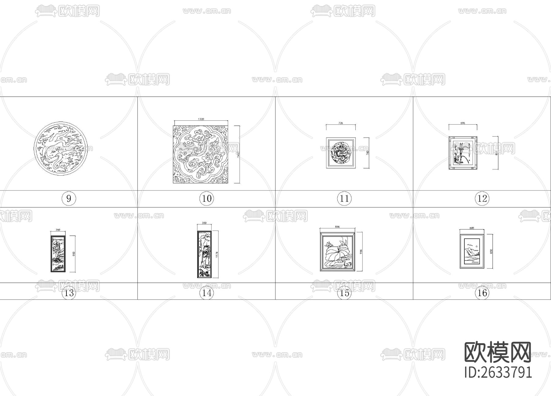 中式古典装饰画合集cad图库下载（渲染图2）