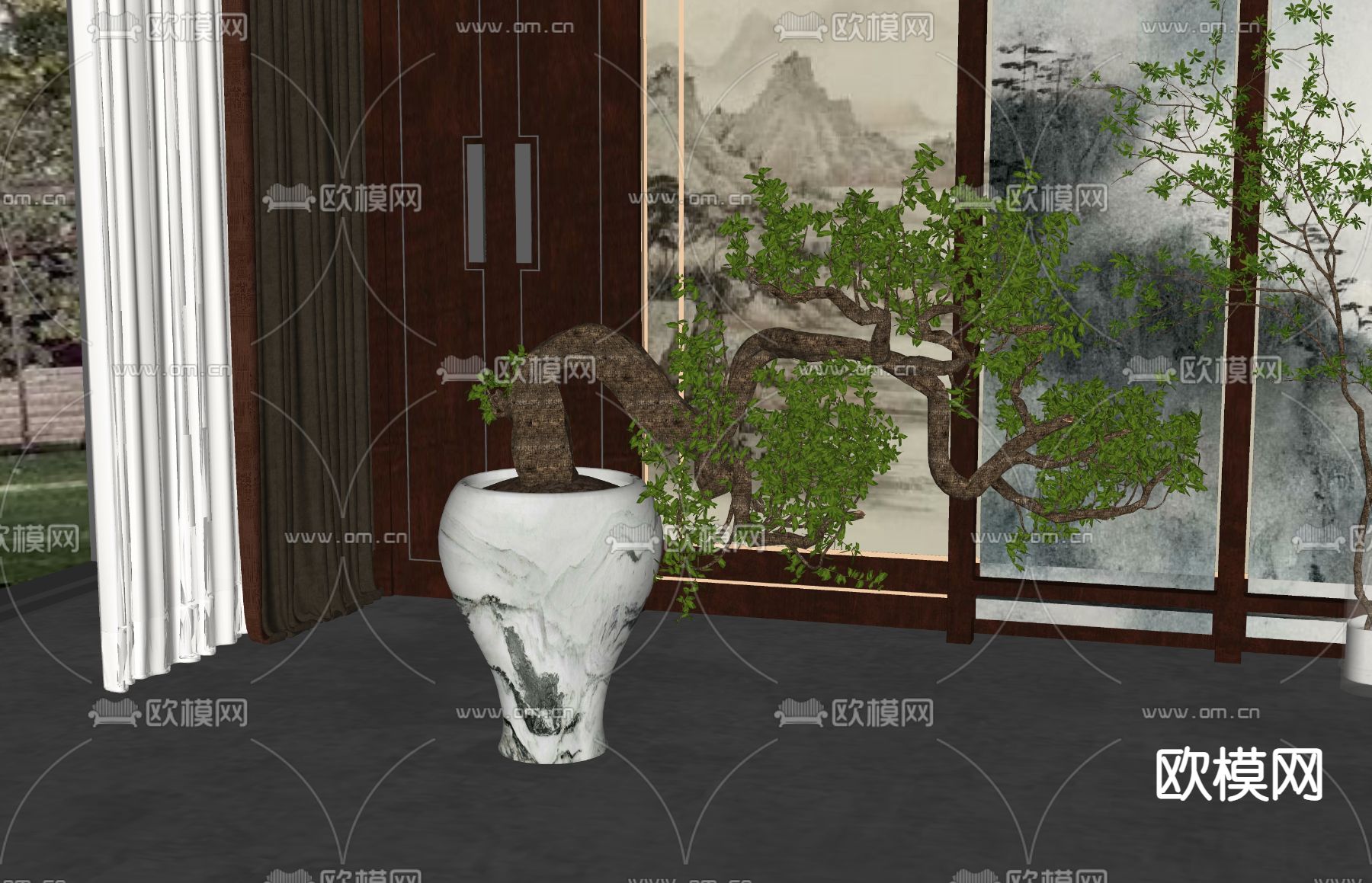 新中式盆栽 盆景su模型下载（渲染图2）