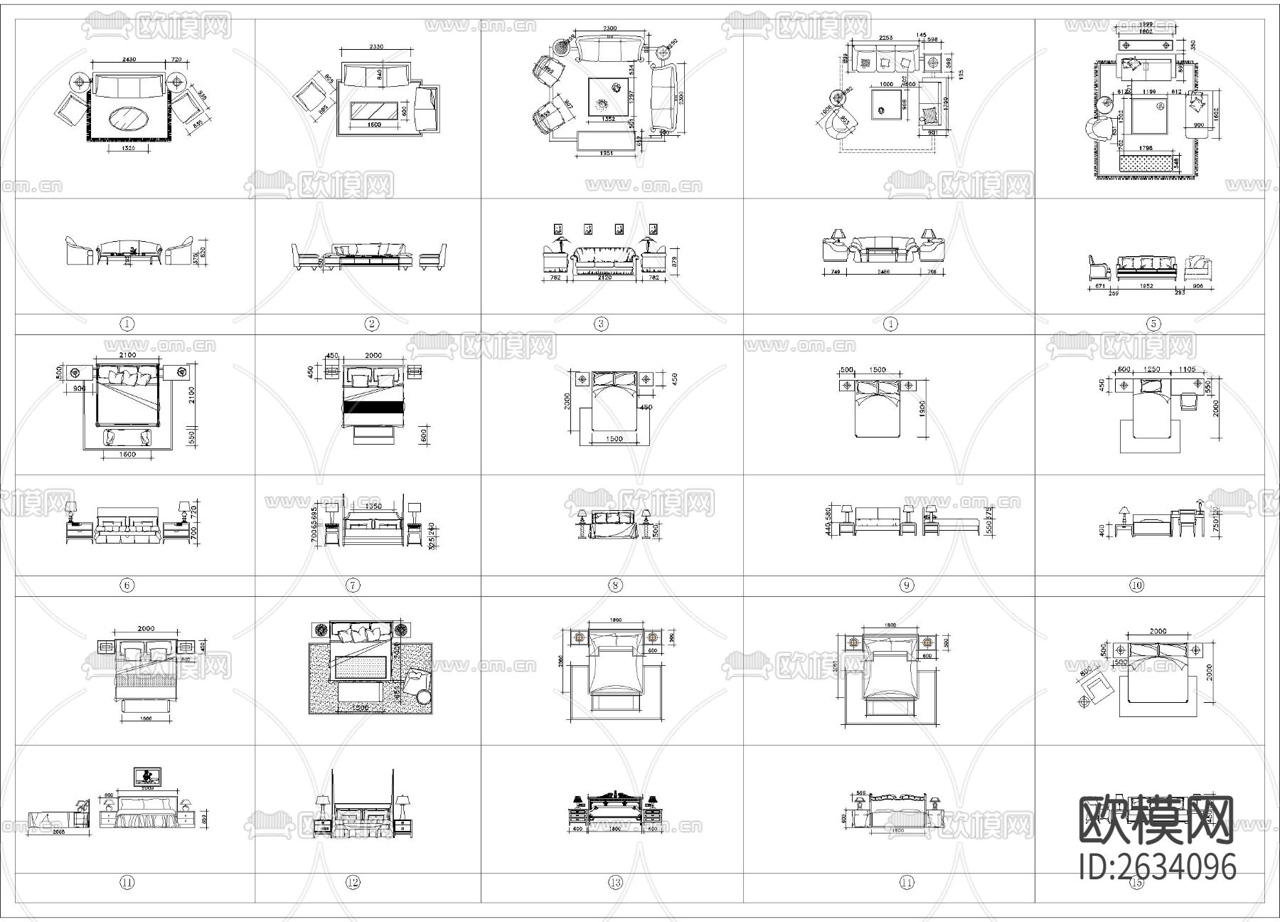 带尺寸轻奢床具合集cad图库下载（渲染图2）