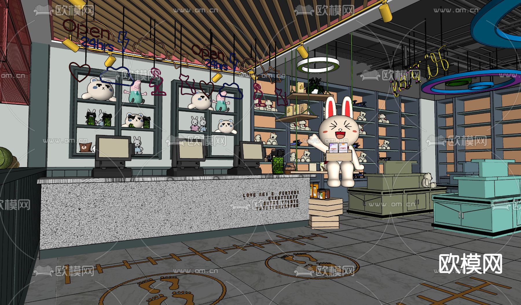 现代潮玩手办店su模型下载（渲染图2）