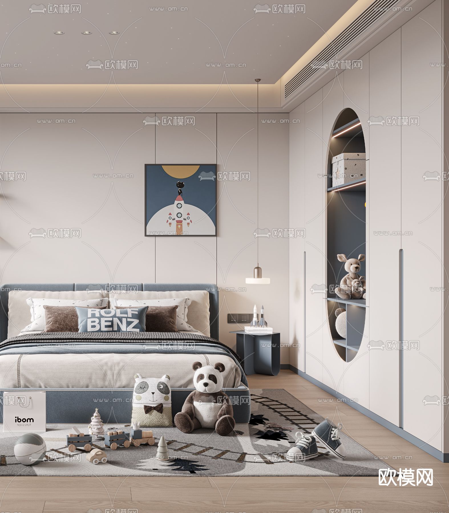 现代男孩房 儿童房 小孩房3d模型下载（渲染图3）
