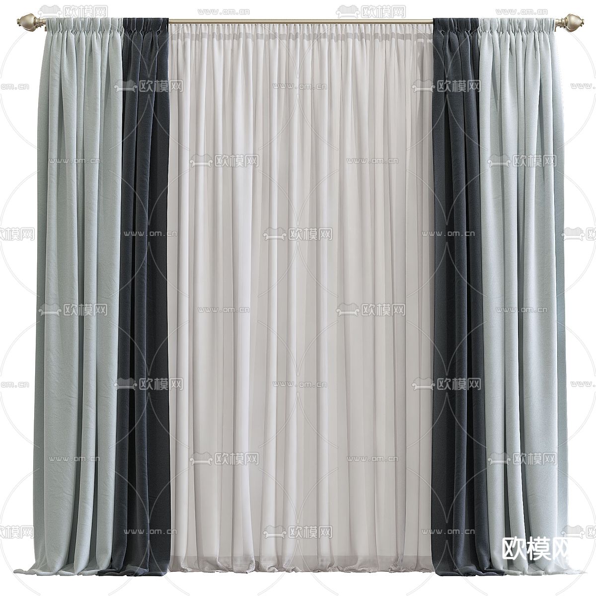 布艺窗帘 窗纱3d模型下载（渲染图1）