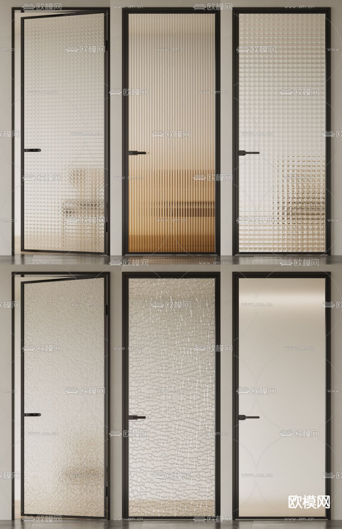 长虹玻璃门 单开门3d模型下载（渲染图1）