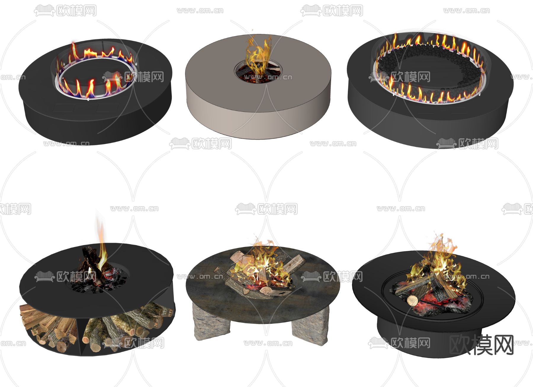 户外壁炉 围炉 篝火su模型下载（渲染图2）