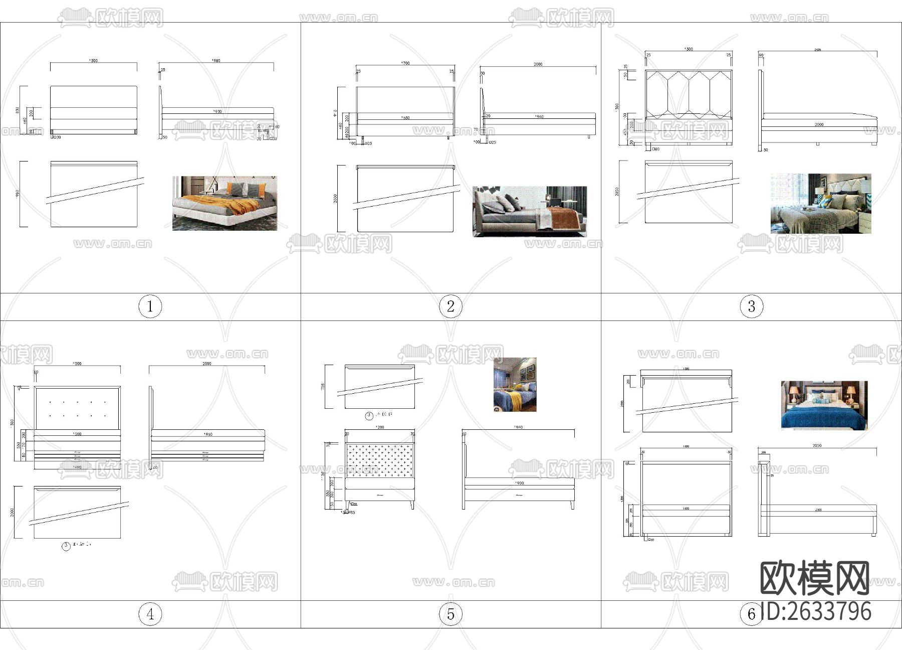 新中式床具合集cad图库下载（渲染图1）