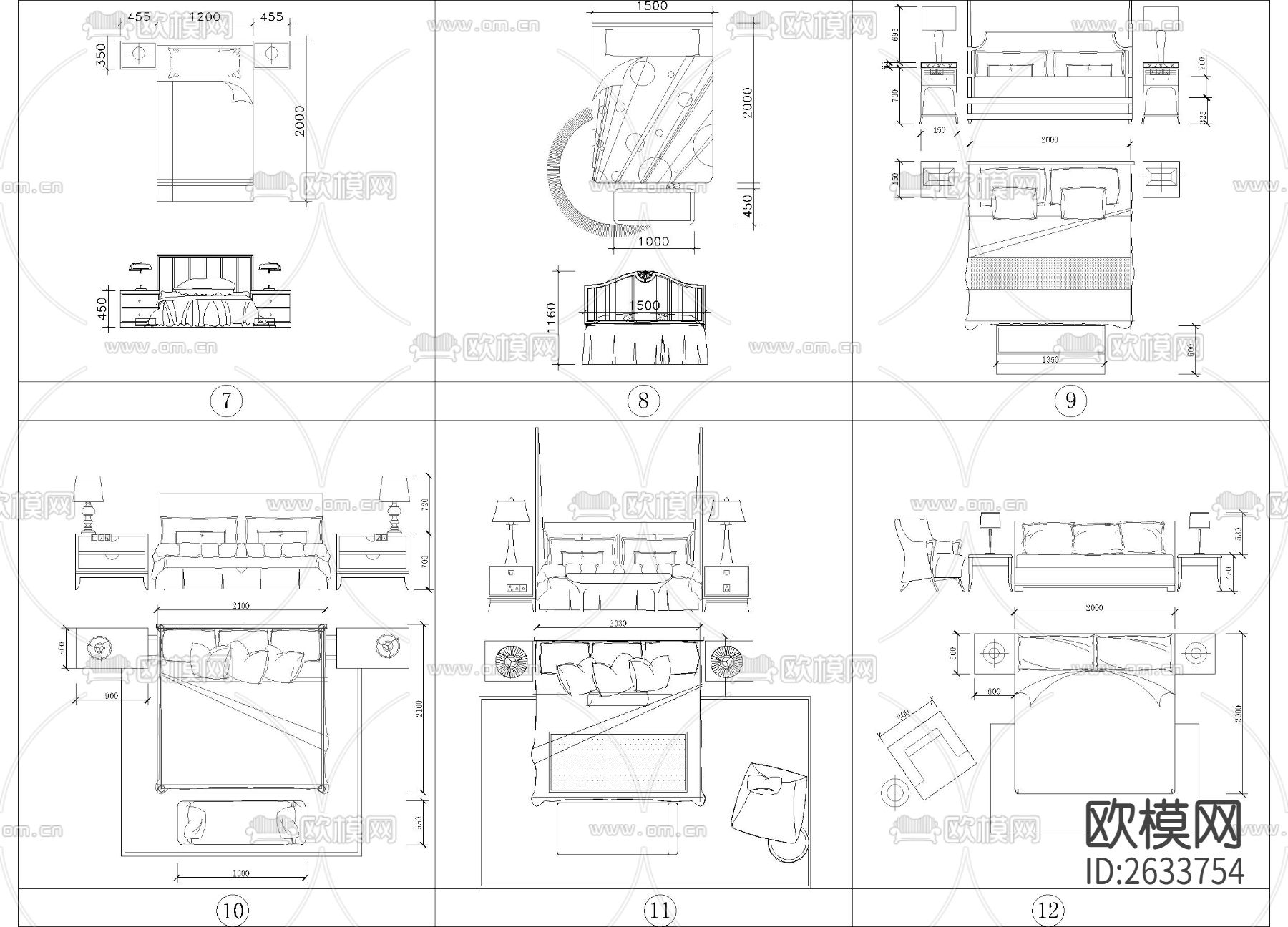 带尺寸美式古典床具合集cad图库下载（渲染图1）