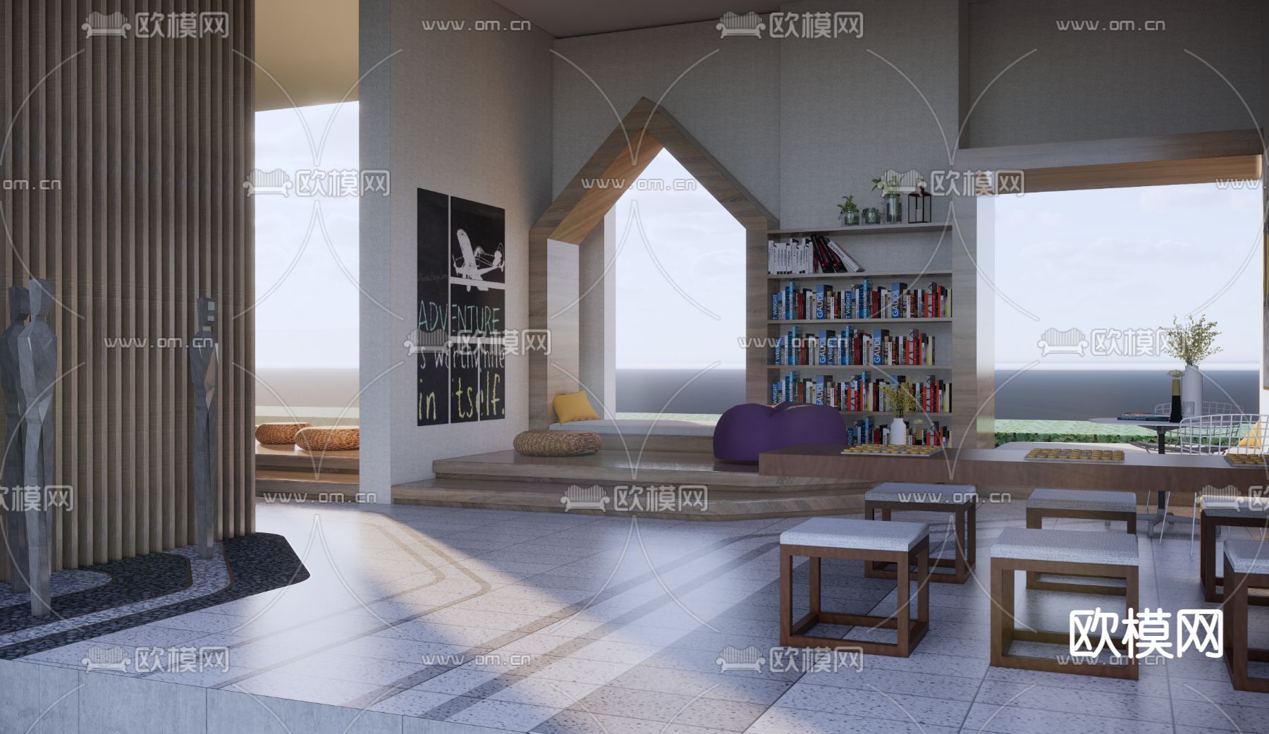 现代架空层 阅读室su模型下载（渲染图2）
