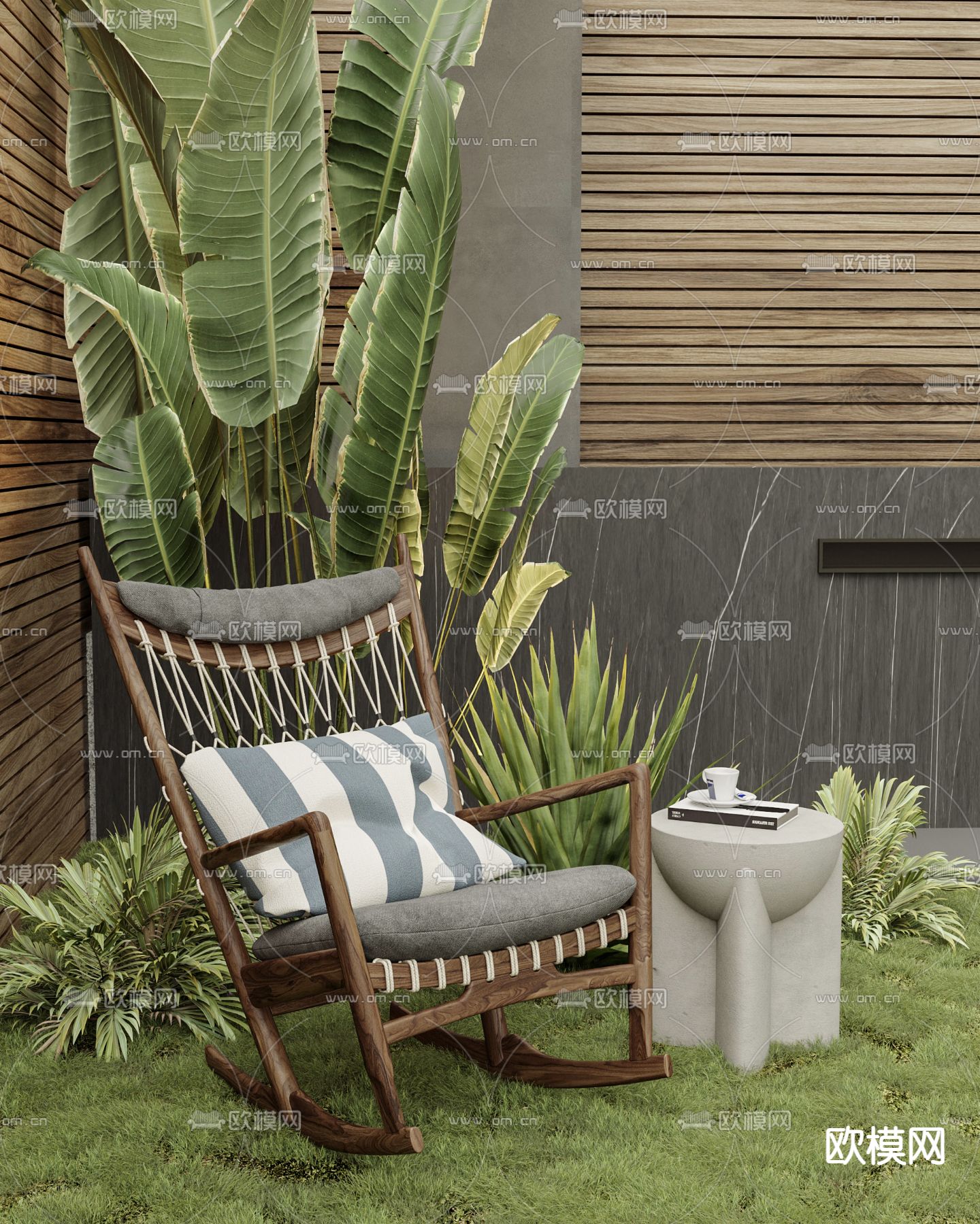 户外休闲椅 摇摇椅su模型下载（渲染图1）