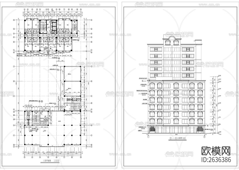 賓館全套建筑CAD施工圖下載(渲染圖1)