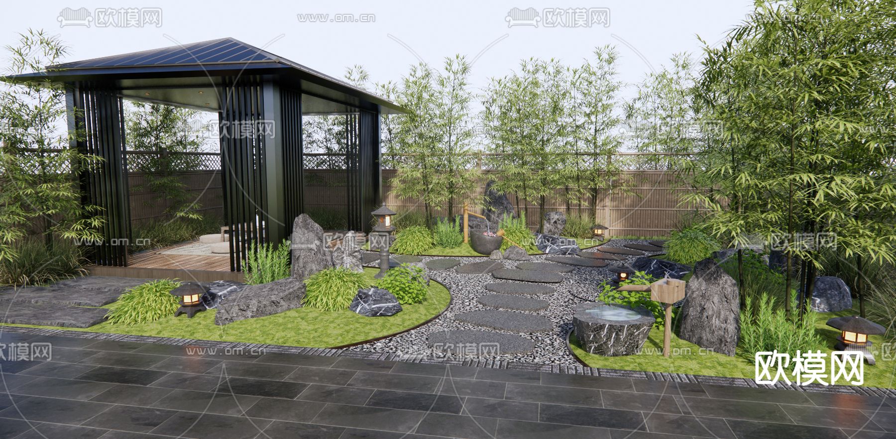 日式庭院 花园景观3d模型下载（渲染图2）