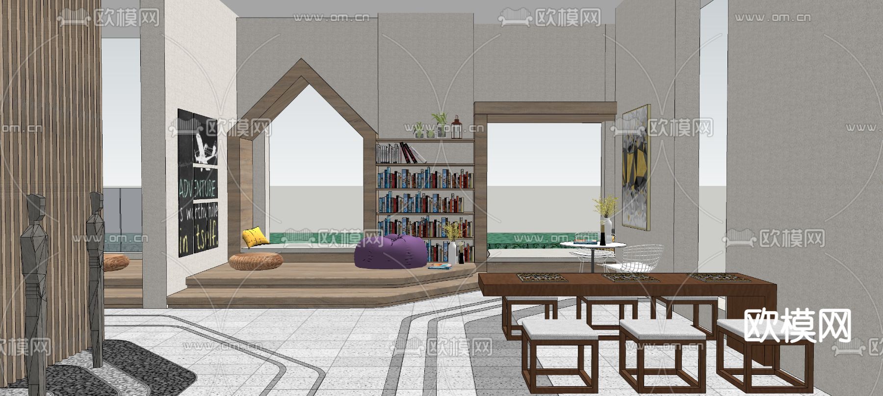 现代架空层 阅读室su模型下载（渲染图3）