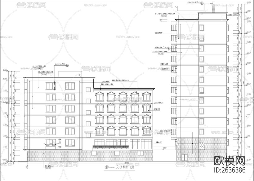 賓館全套建筑CAD施工圖下載(渲染圖7)