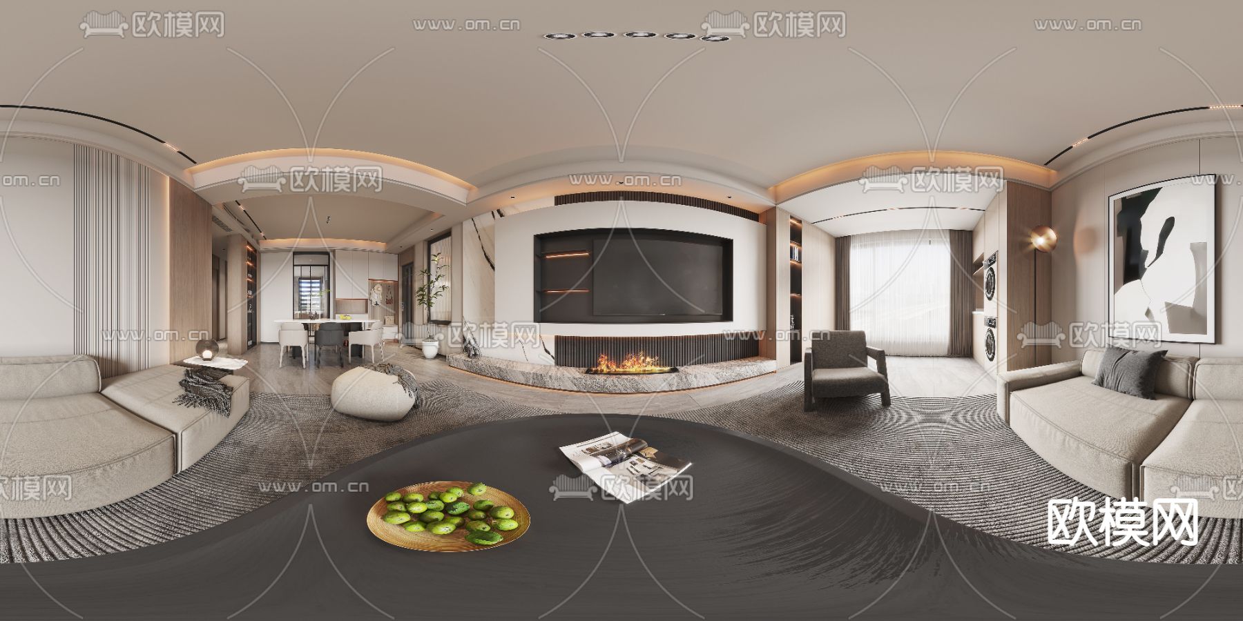 现代客餐厅CR全景3d模型