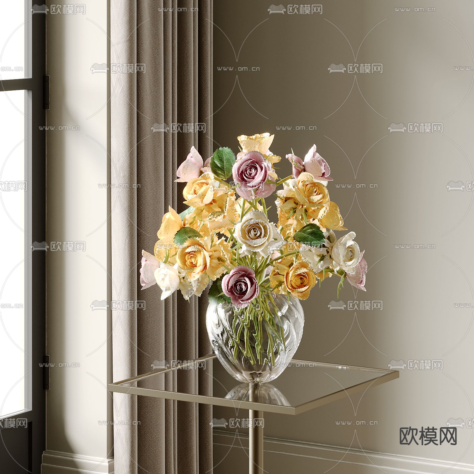 花瓶插花 鲜花 水生植物3d模型下载