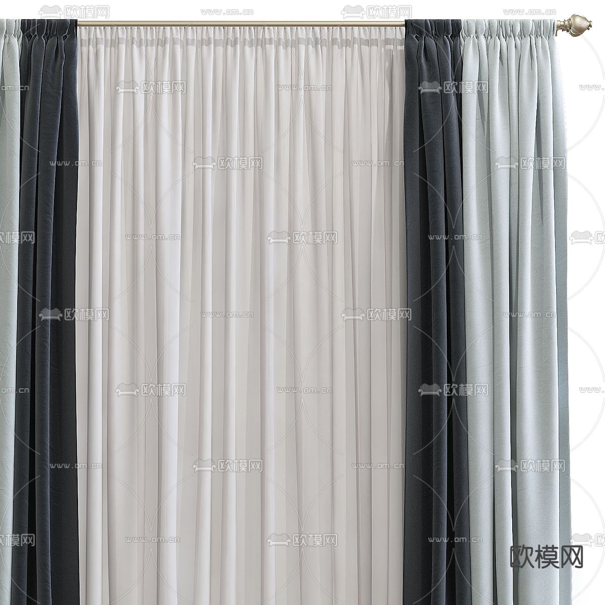 布艺窗帘 窗纱3d模型下载（渲染图2）
