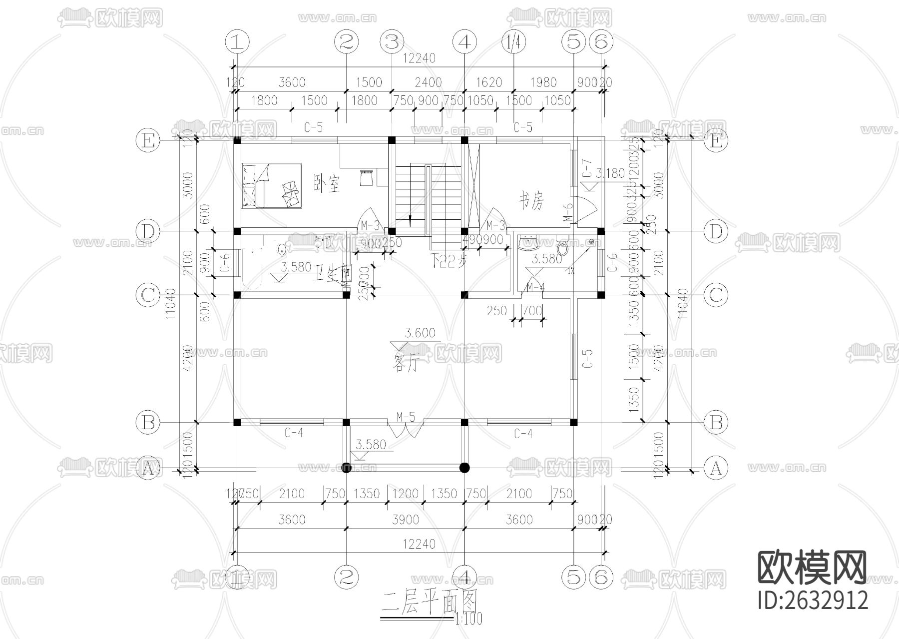 自建两层小别墅建筑CAD施工图下载（渲染图4）