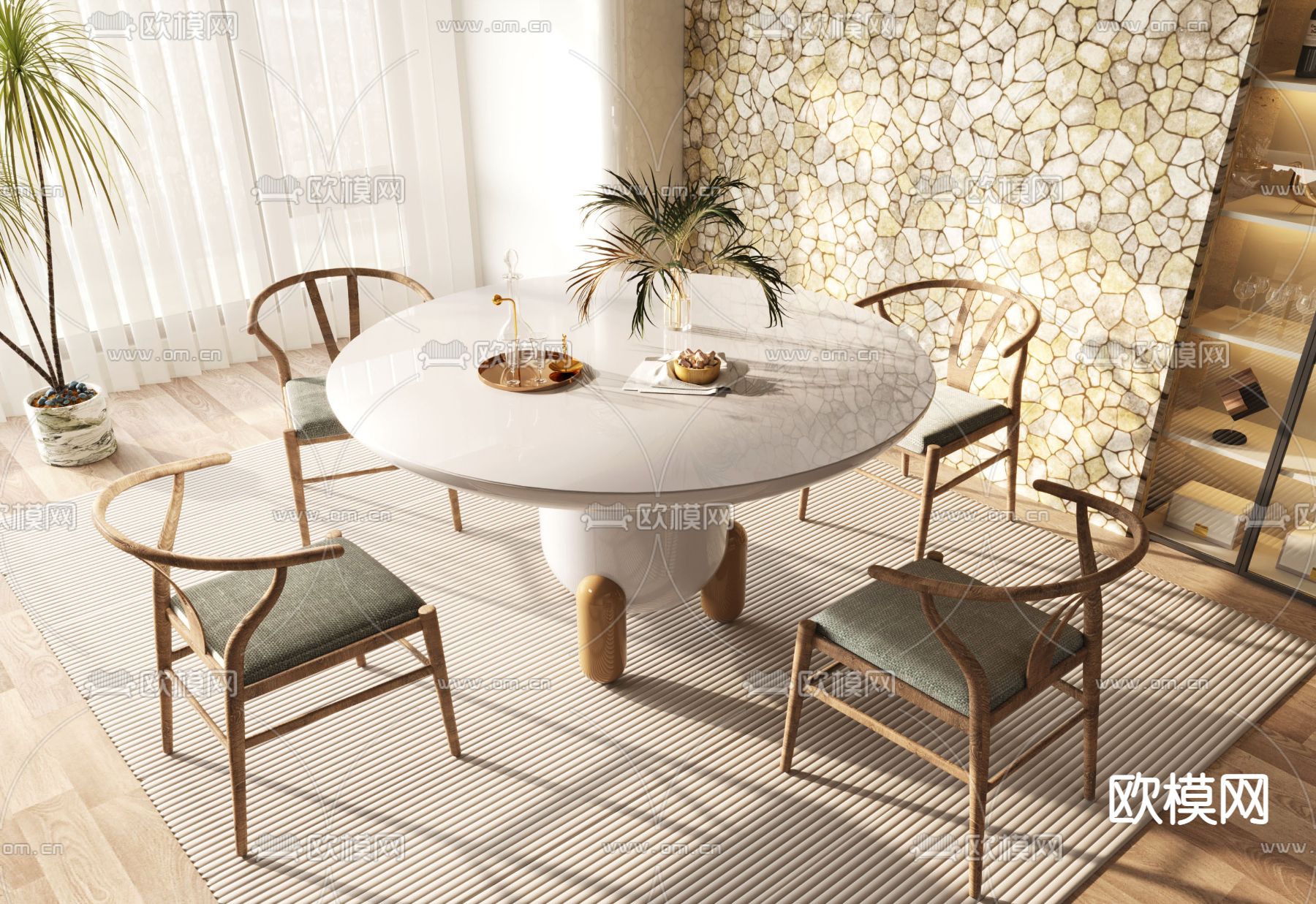 法式餐桌椅3d模型下载