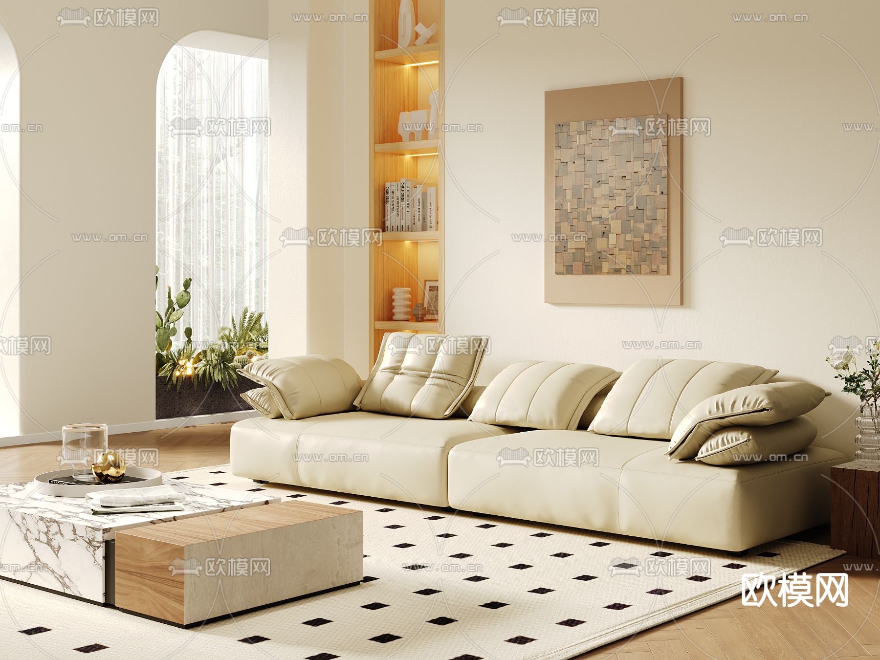 奶油风沙发3d模型下载