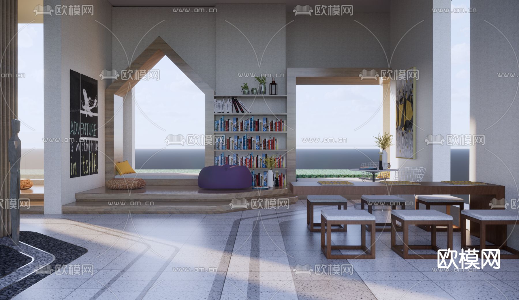 现代架空层 阅读室su模型下载（渲染图1）