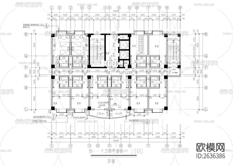 賓館全套建筑CAD施工圖下載(渲染圖5)