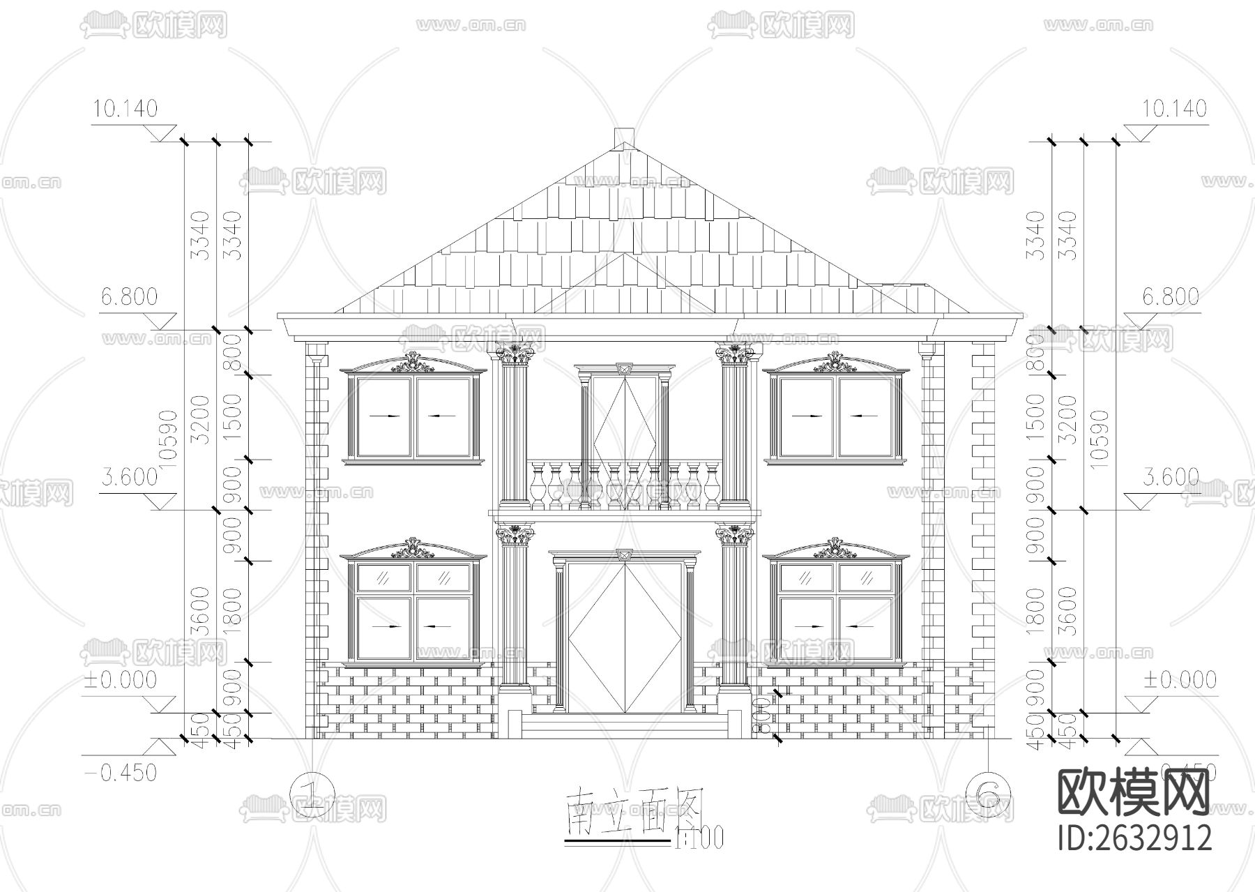 自建两层小别墅建筑CAD施工图下载（渲染图5）