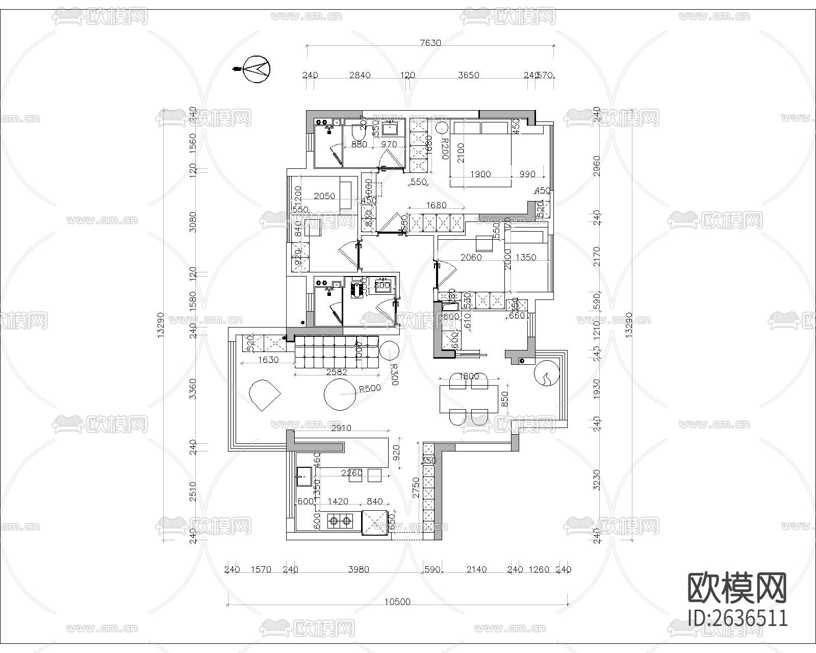 大平层CAD施工图下载（渲染图5）