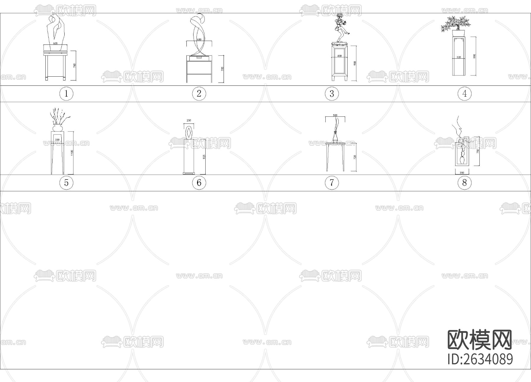 带尺寸轻奢桌面摆件cad图库下载（渲染图2）