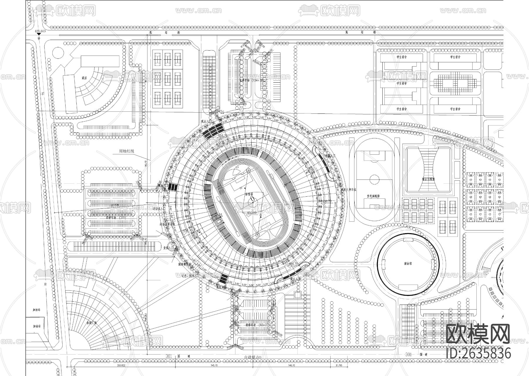 大学学校体育馆CAD施工图下载（渲染图3）