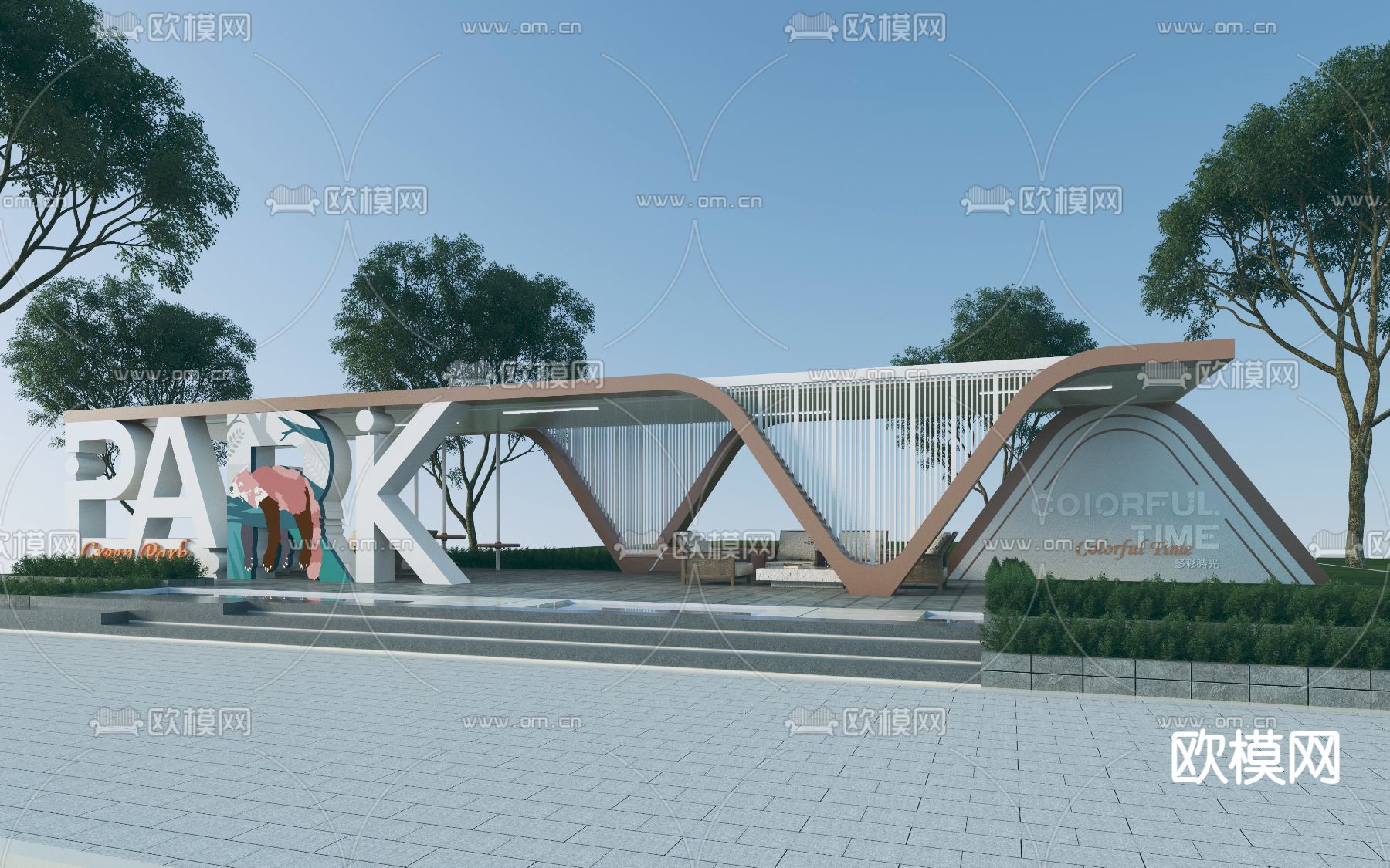 户外廊架3d模型下载