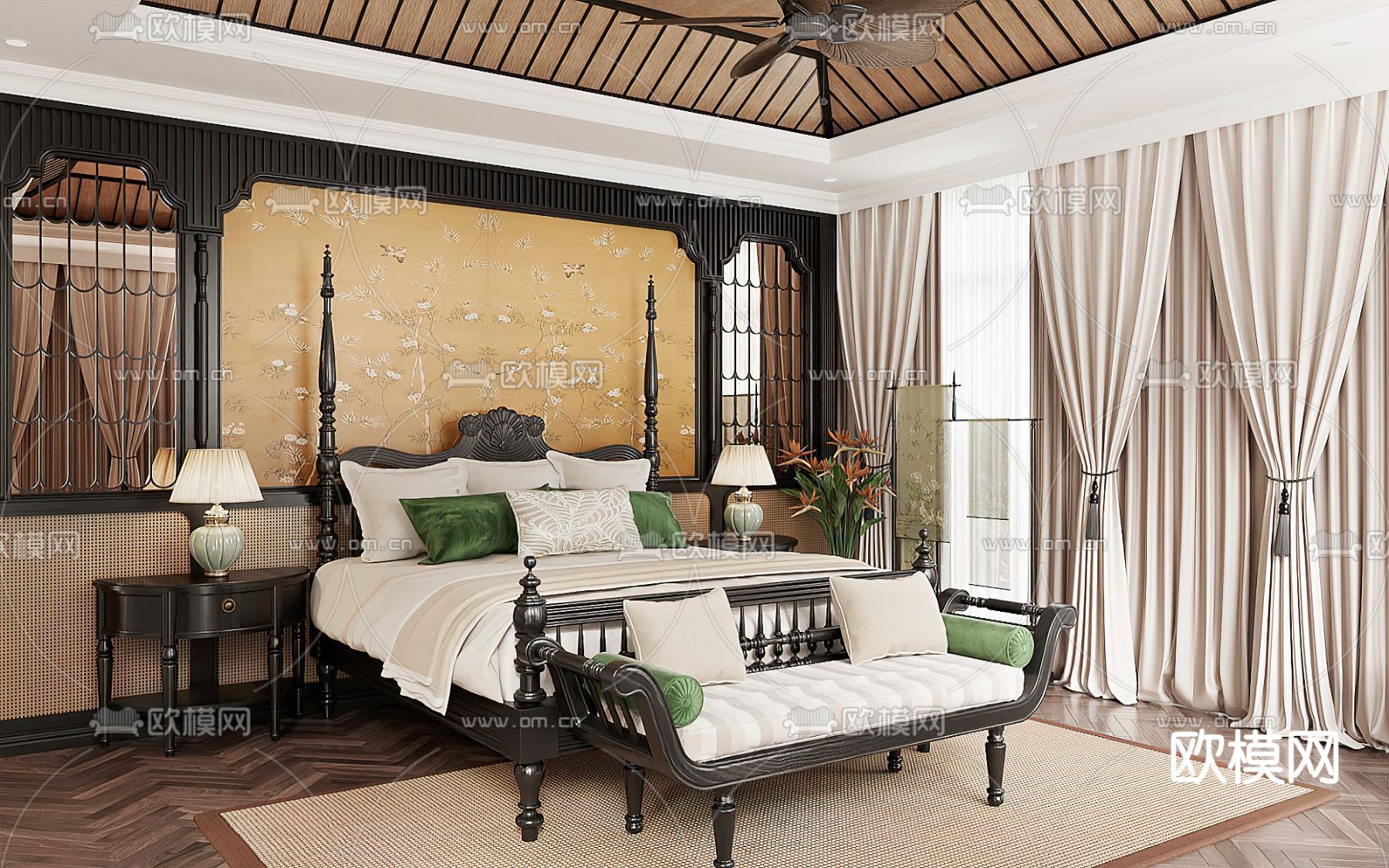 新古典卧室 主人房3d模型下载（渲染图2）