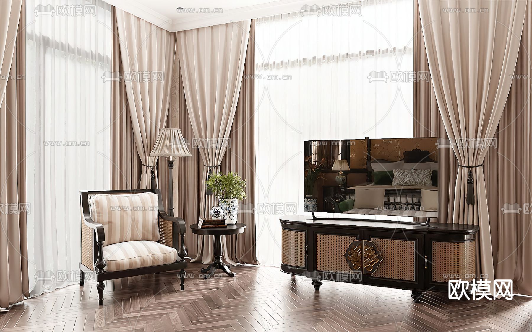 新古典卧室 主人房3d模型下载（渲染图3）