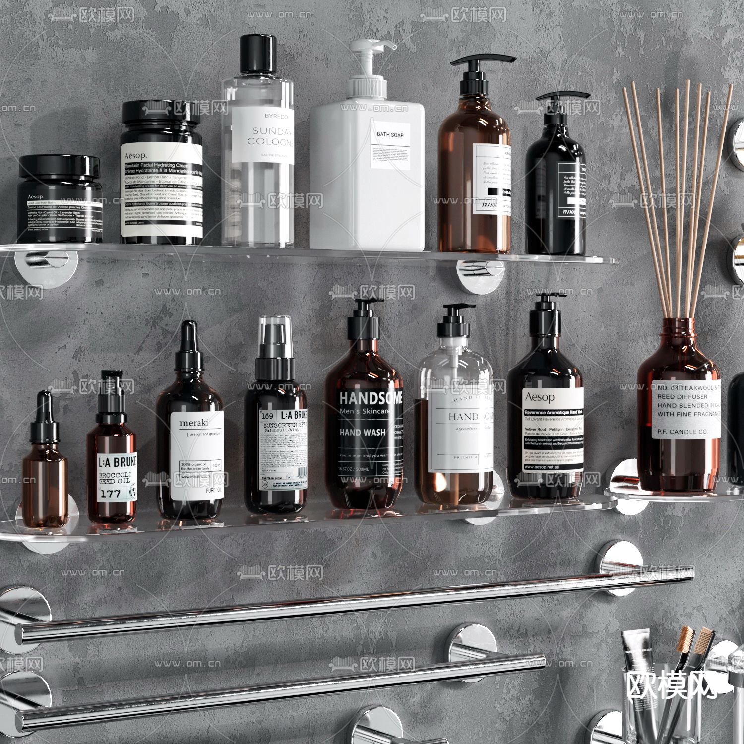 洗浴用品 毛巾 香薰 沐浴露 五金3d模型下载（渲染图3）