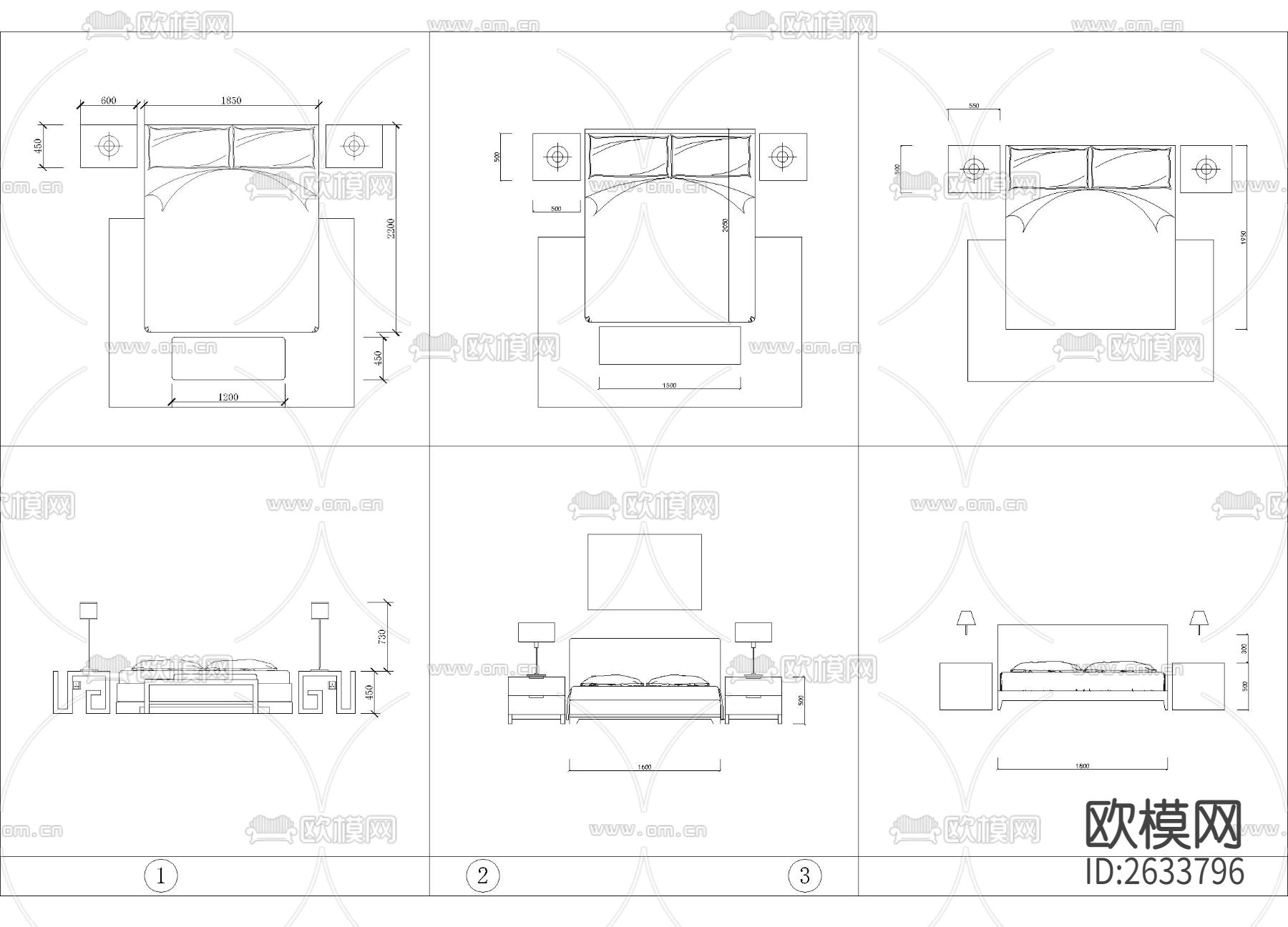 新中式床具合集cad图库下载（渲染图4）