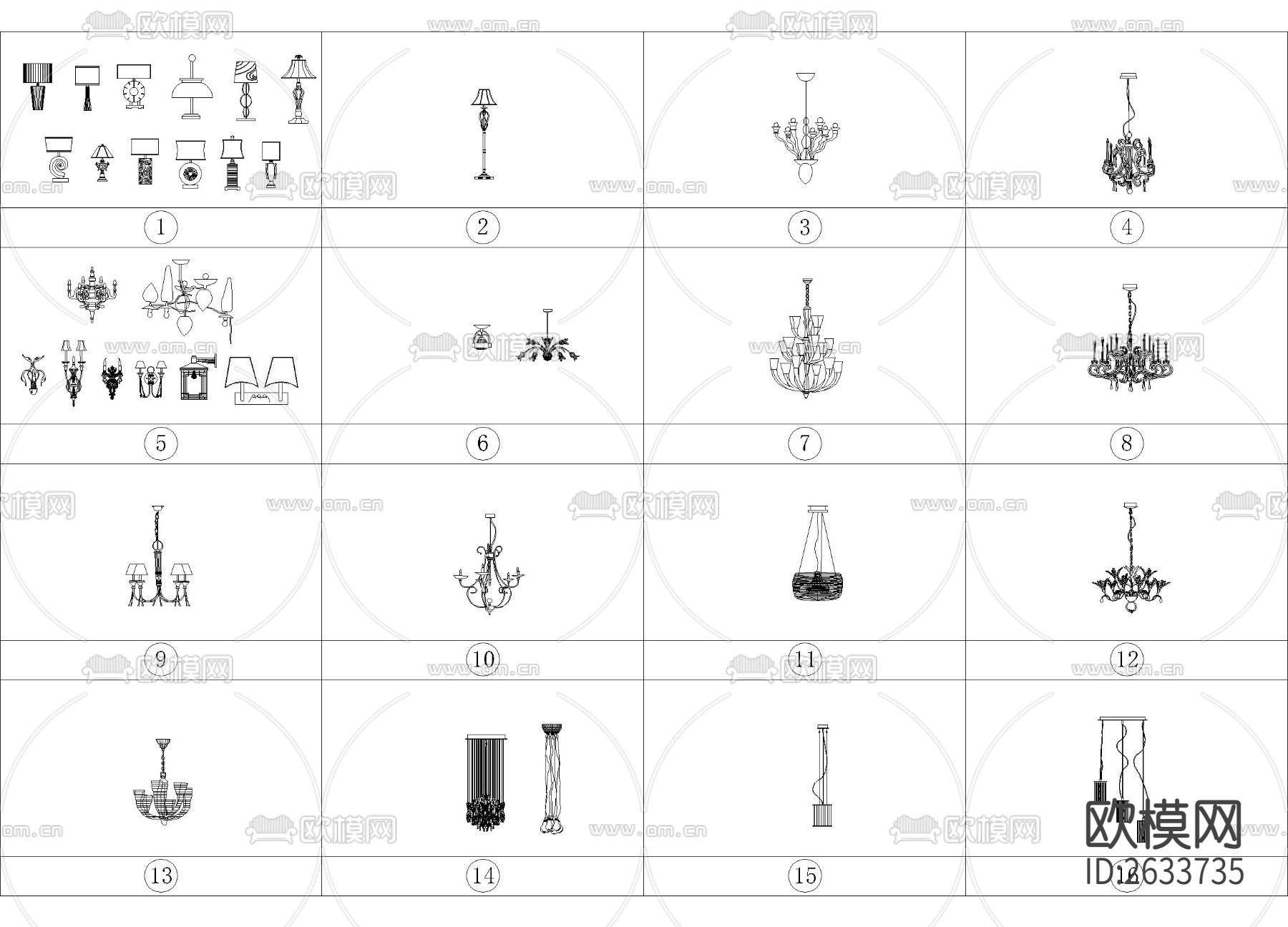 带尺寸法式风格座椅图集cad图库下载（渲染图7）
