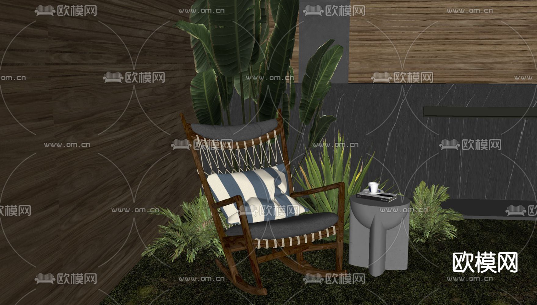 户外休闲椅 摇摇椅su模型下载（渲染图2）