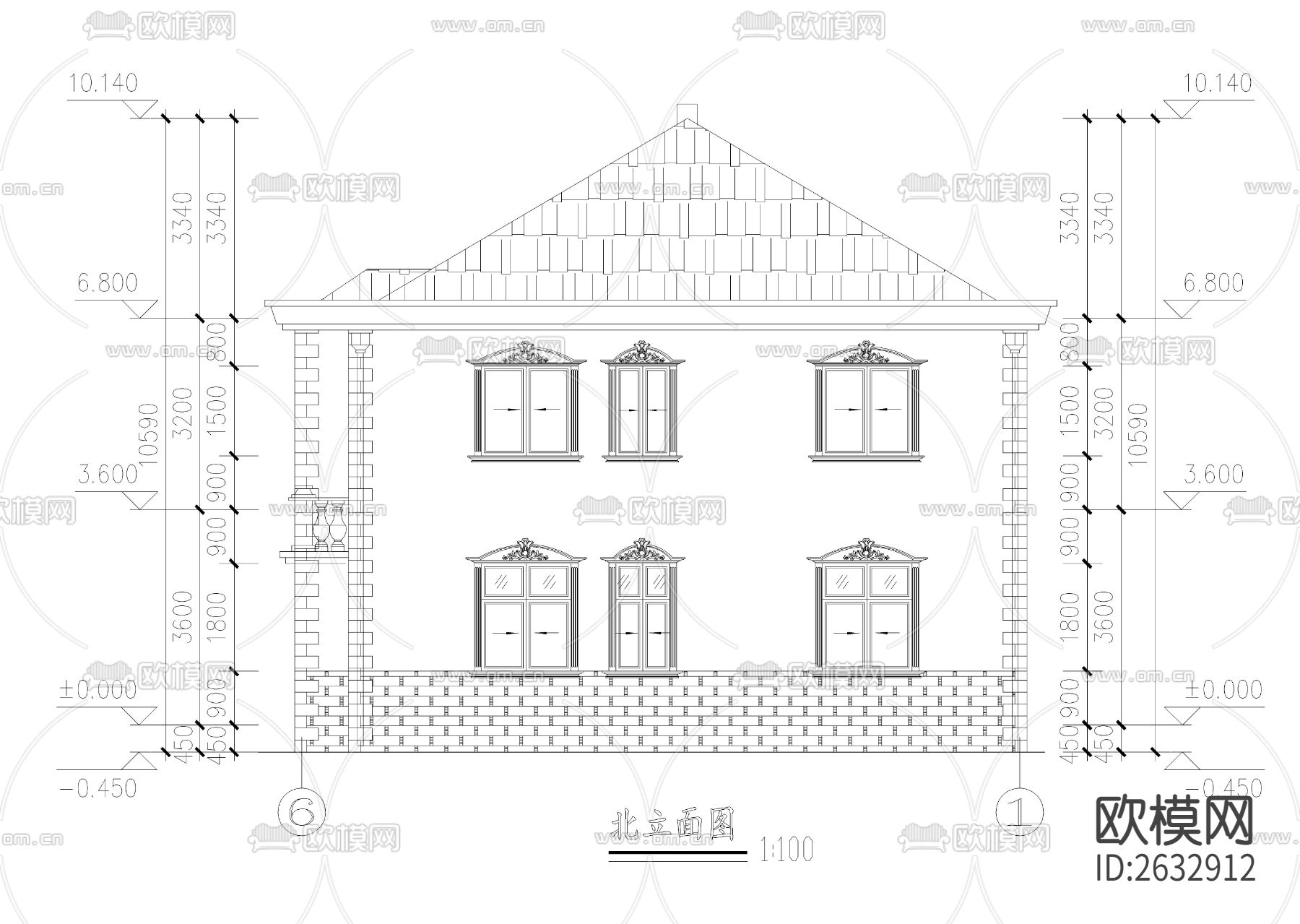自建两层小别墅建筑CAD施工图下载（渲染图6）