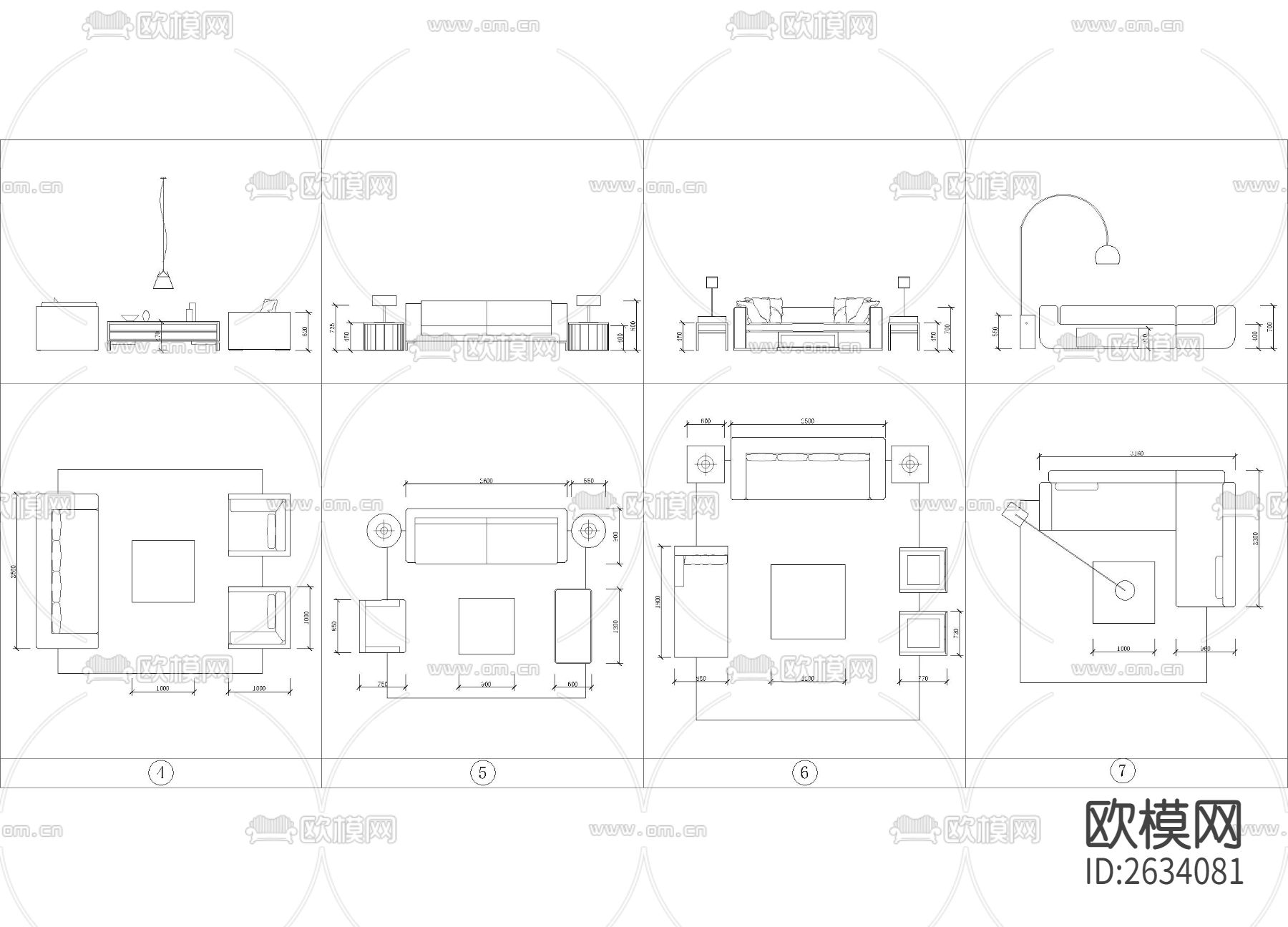 带尺寸轻奢沙发合集cad图库下载（渲染图2）