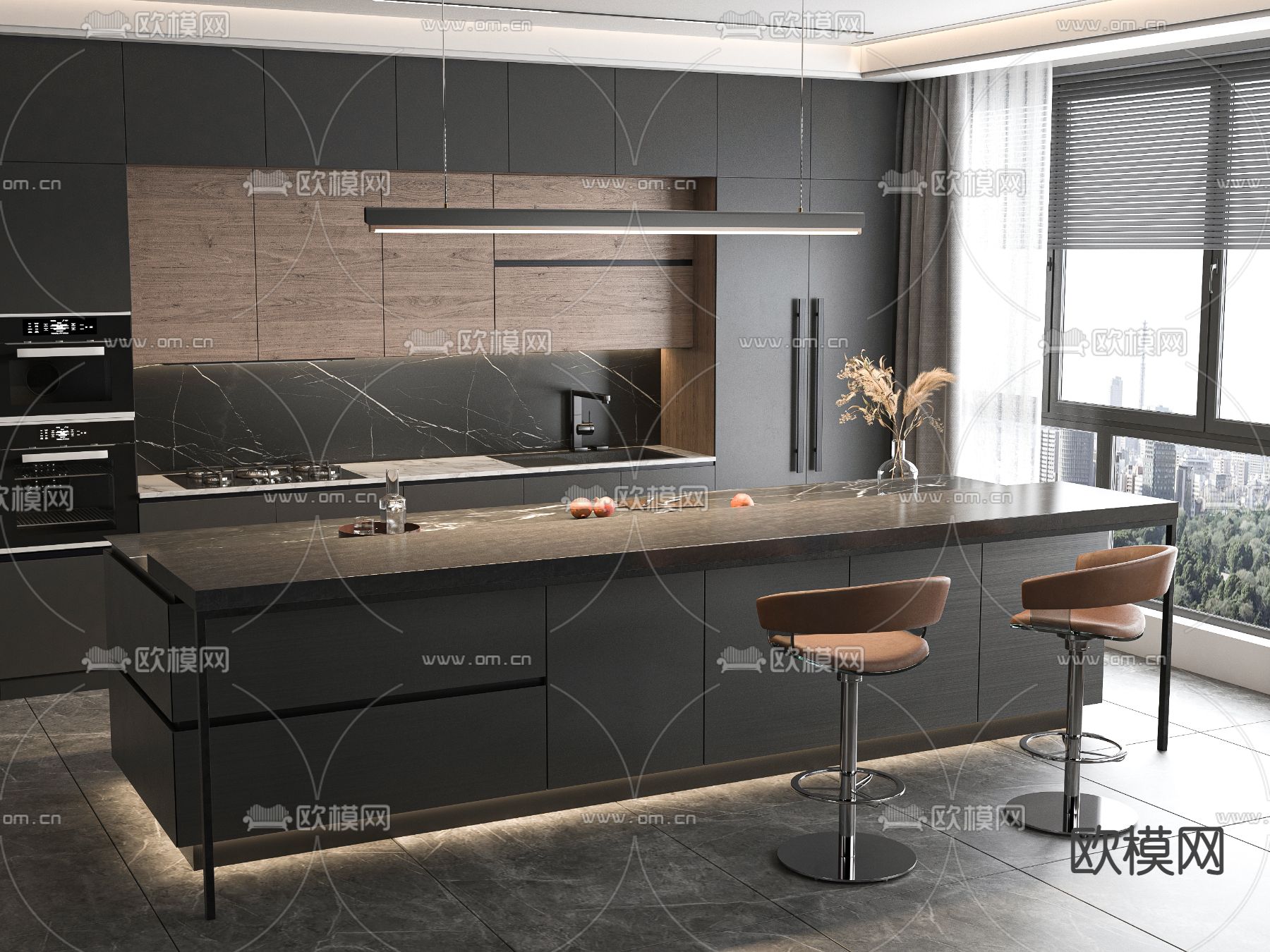 暗黑风橱柜 中岛台3d模型下载