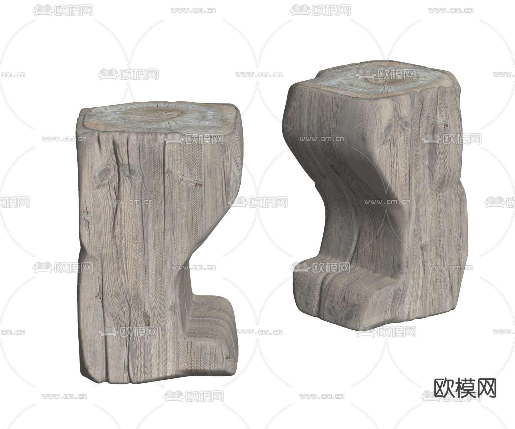 现代原木矮凳 凳子su模型下载（渲染图2）