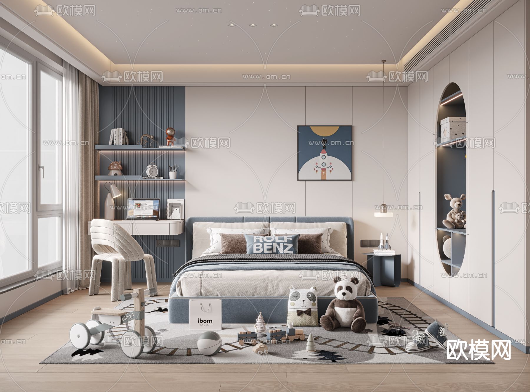 现代男孩房 儿童房 小孩房3d模型下载（渲染图1）