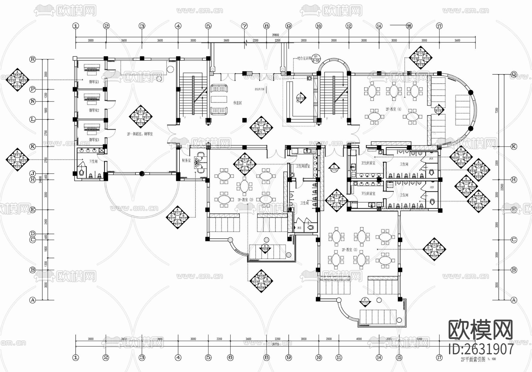 幼儿园室内cad施工图下载（渲染图2）