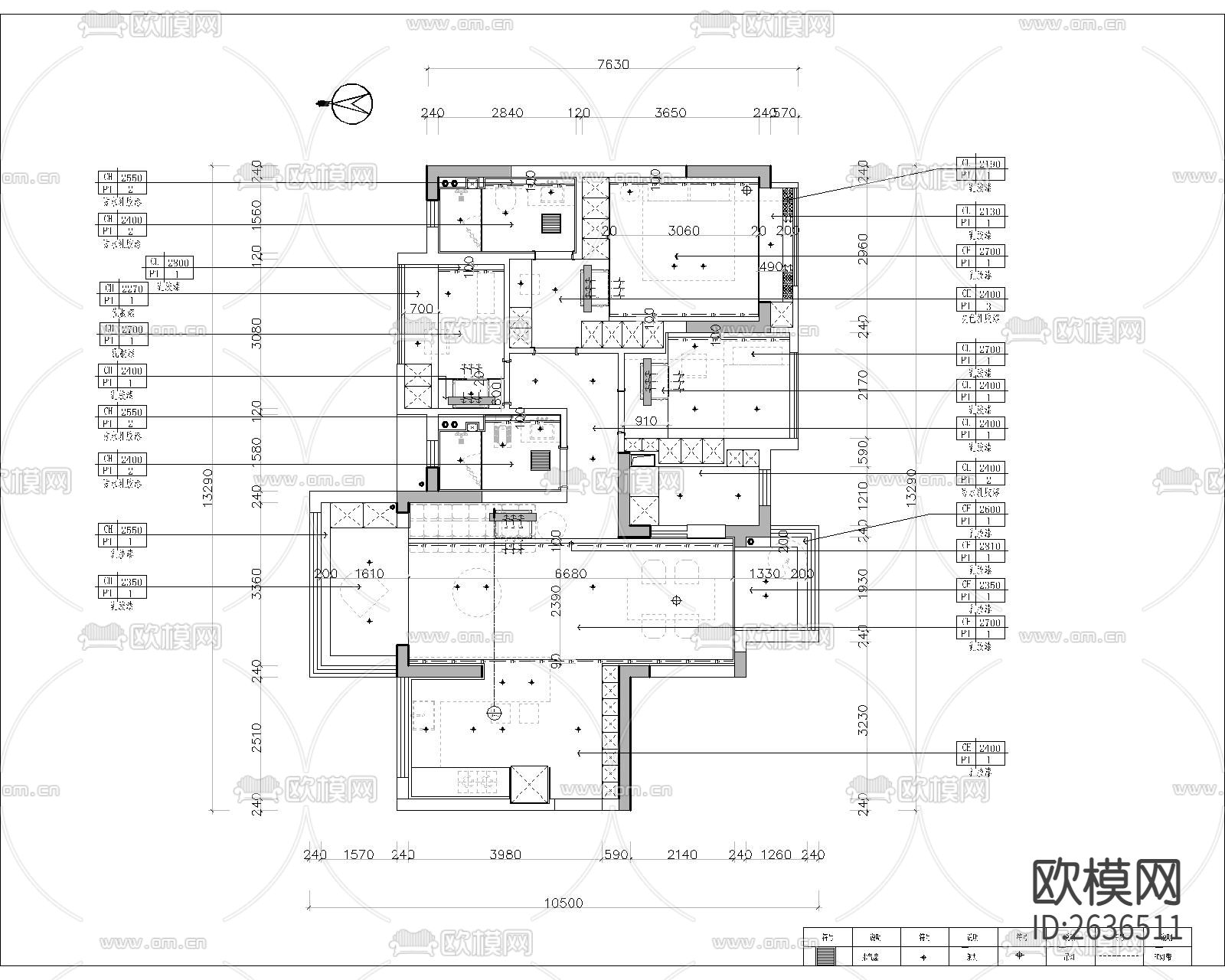 大平层CAD施工图下载（渲染图3）