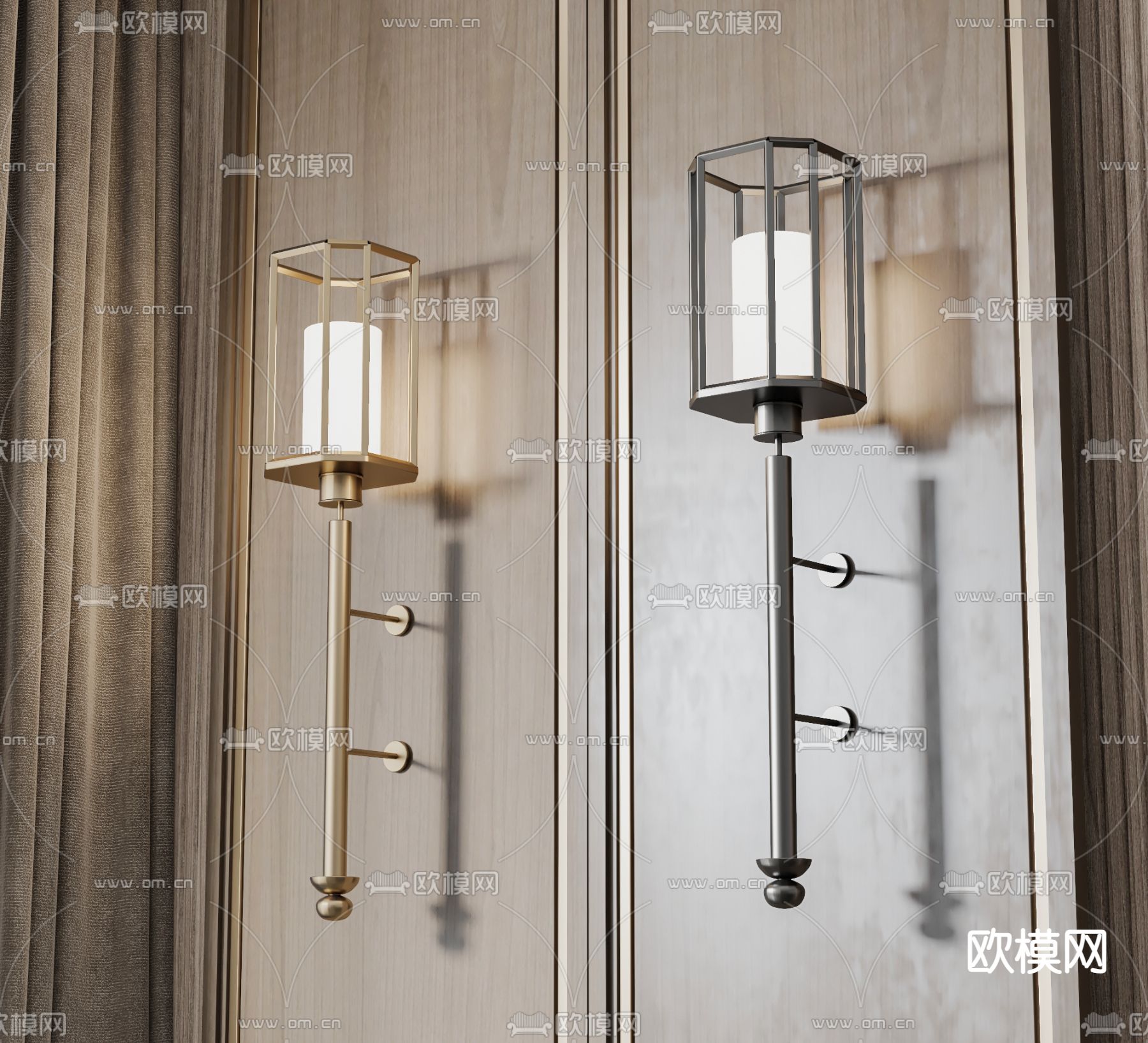 新中式壁灯su模型下载（渲染图1）