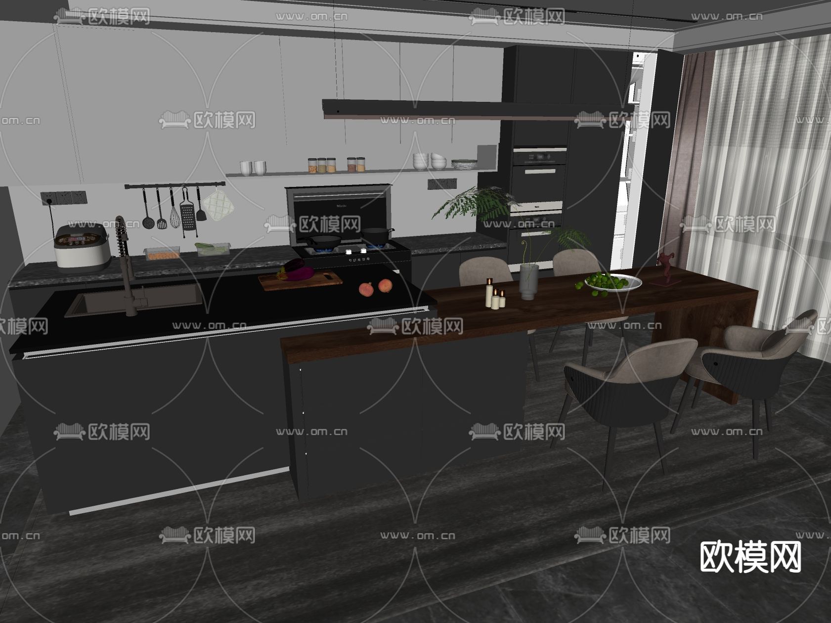 现代橱柜 中岛台su模型下载（渲染图2）
