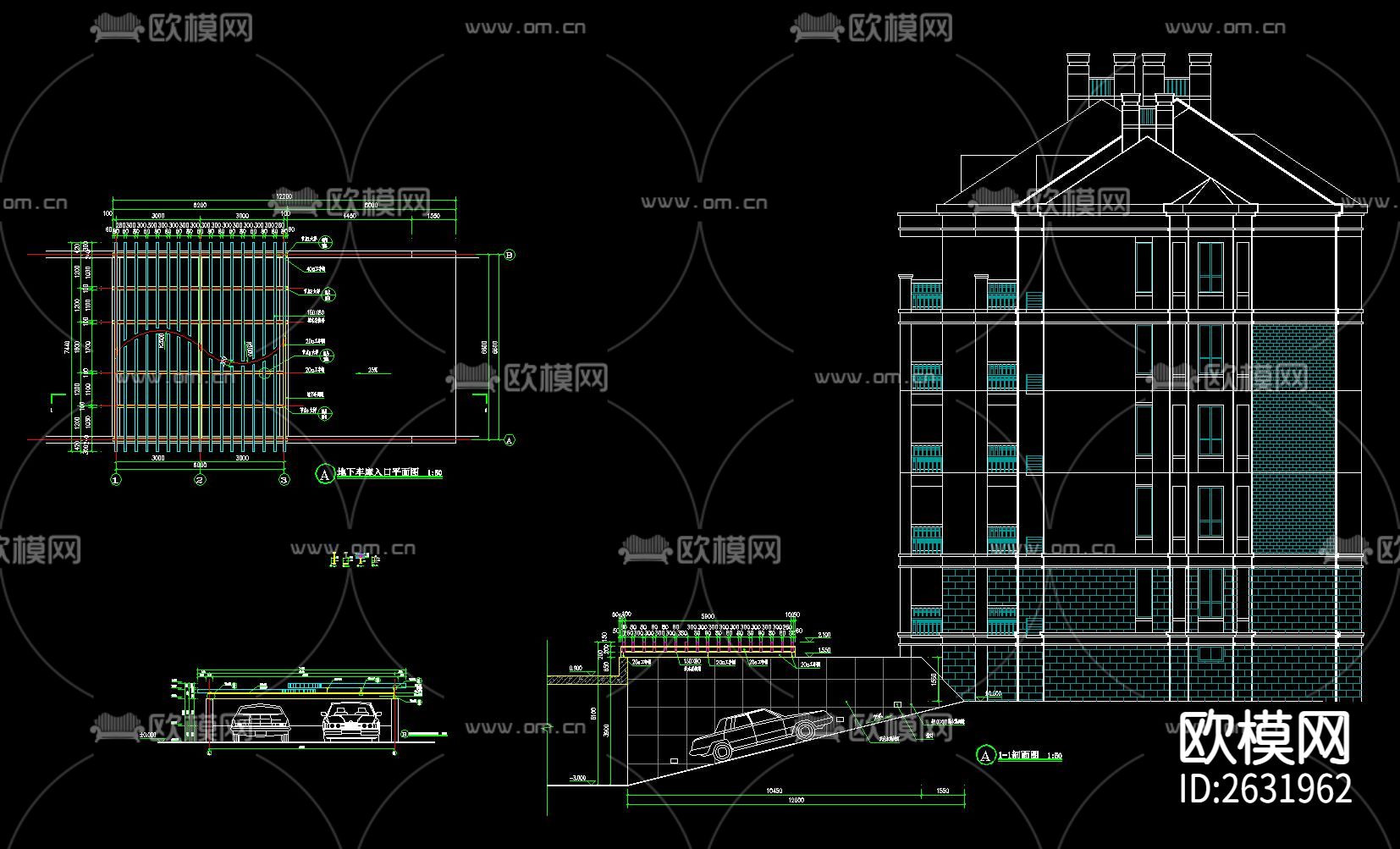 地下车库入口CAD节点大样下载（渲染图8）