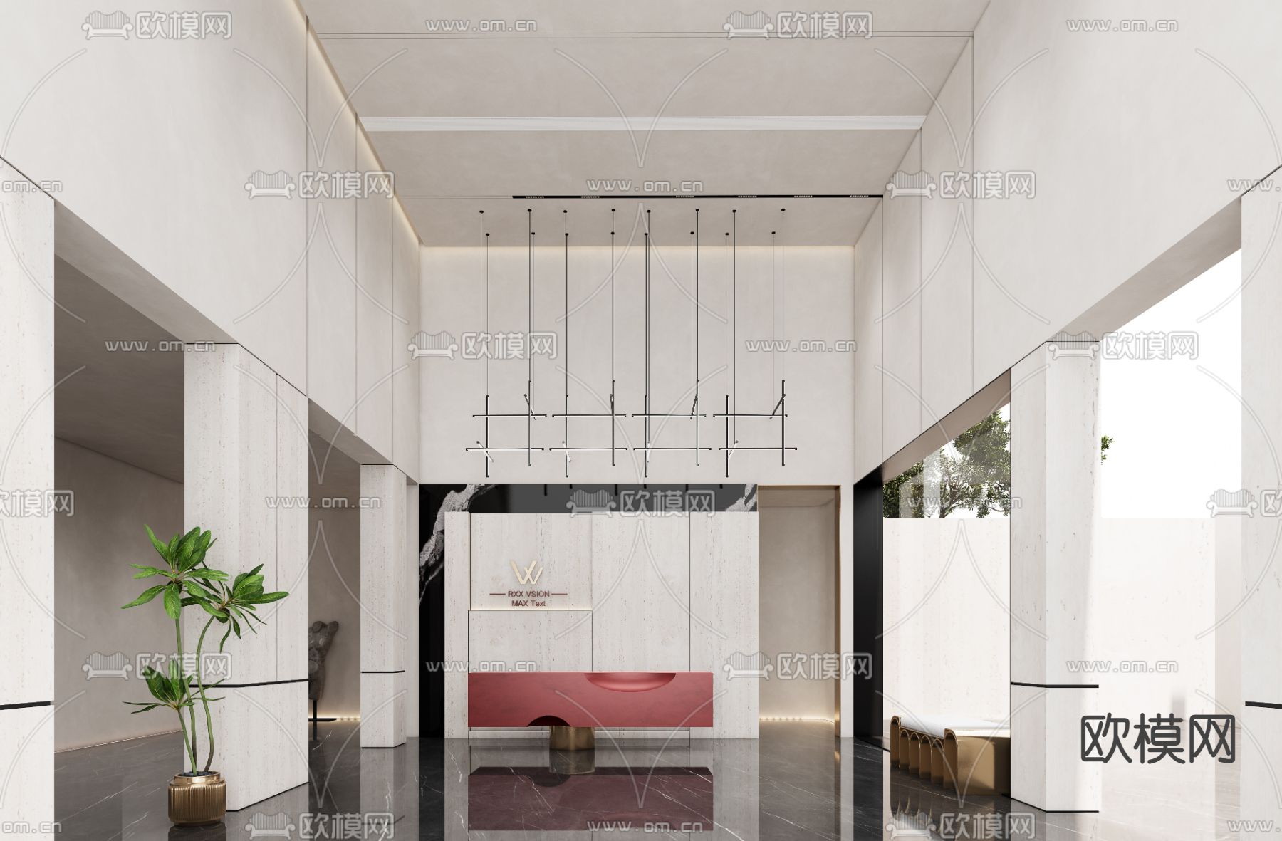 现代公司大堂 办公大厅su模型下载（渲染图1）