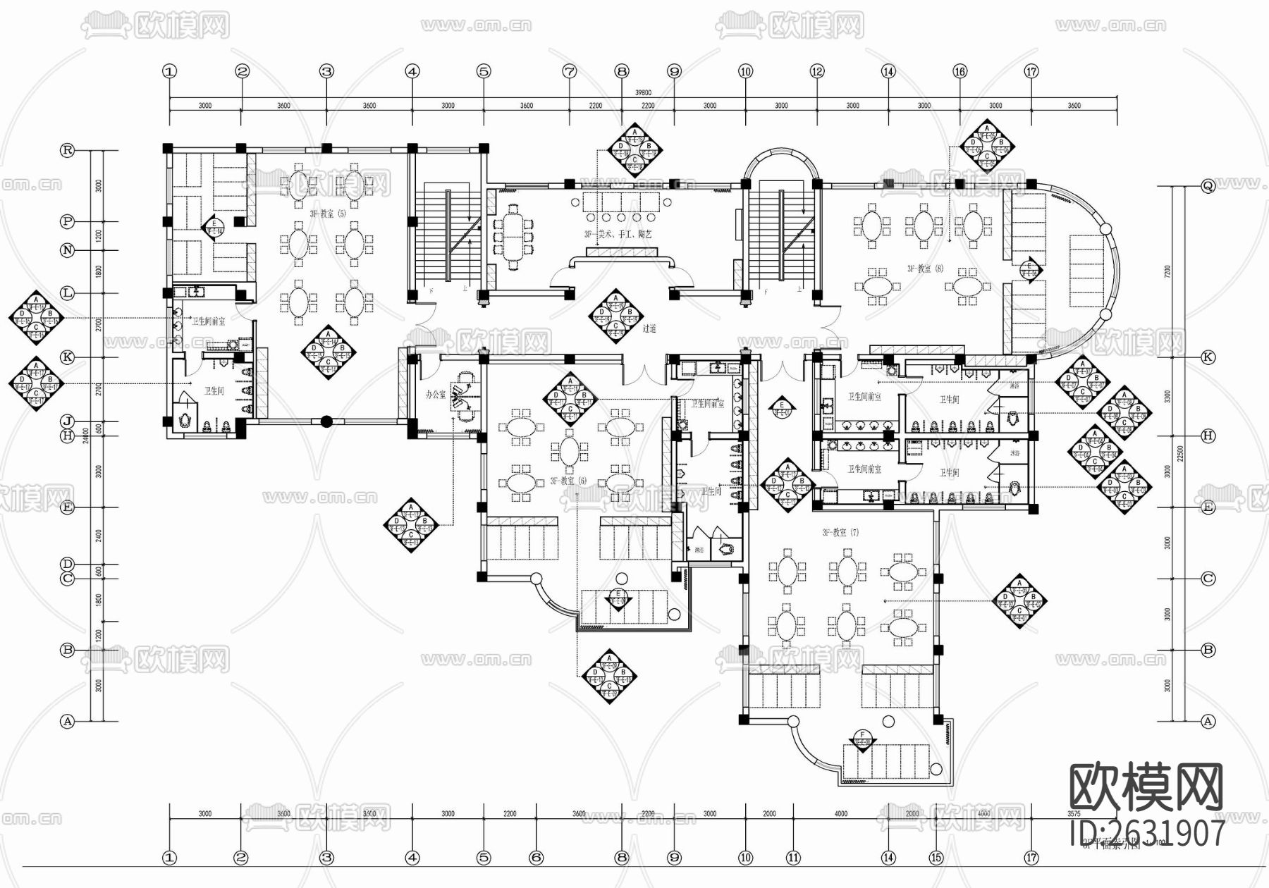 幼儿园室内cad施工图下载（渲染图1）